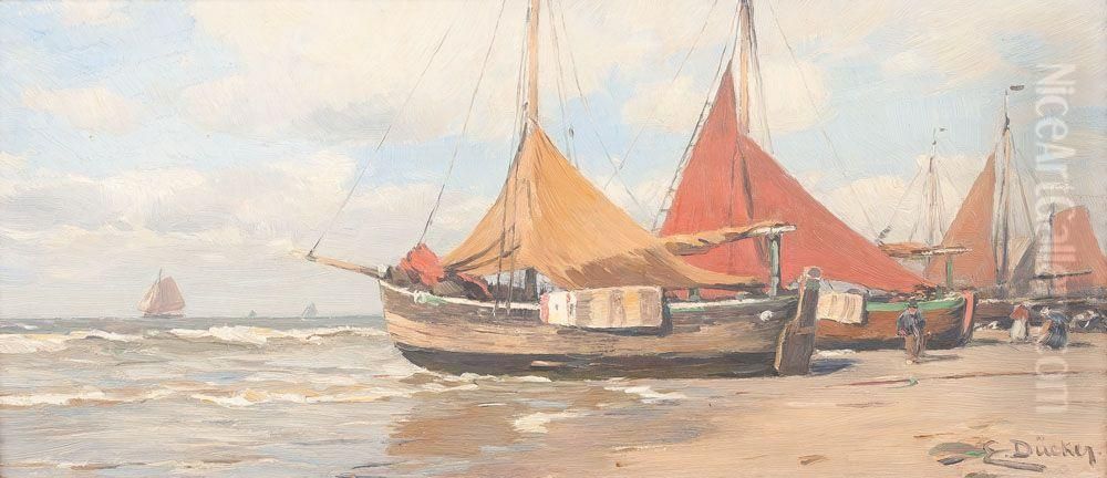 Fischerboote Am Strand Oil Painting by Eugene Gustav Ducker