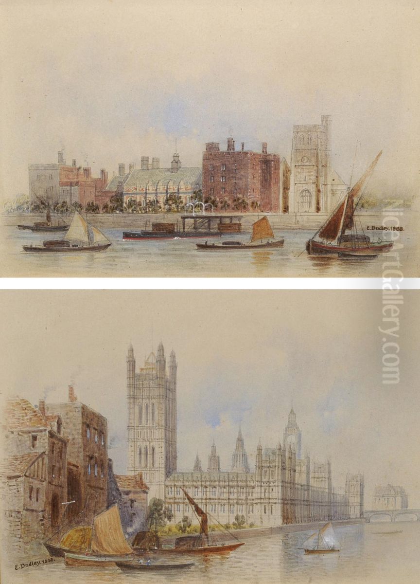 Houses Of Parliament Oil Painting by E. Dudley