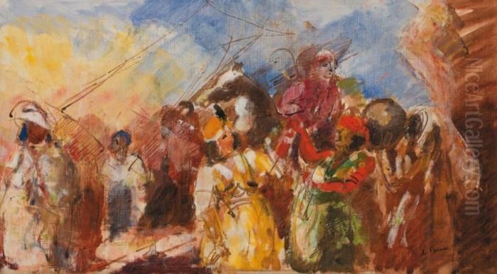 Depart Pour La Chasse Oil Painting by Charles Georges Dufresne