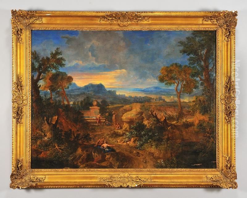 Paesaggio Romano Con Personaggi Oil Painting by Gaspard Dughet
