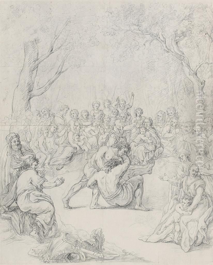 The Combat Between Odysseus And Ajax For The Armour Of Achilles Oil Painting by Pierre Dulin