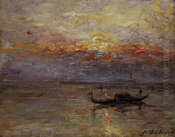 Gondole Au Soleil Couchant Oil Painting by Hippolyte Francois Duluard