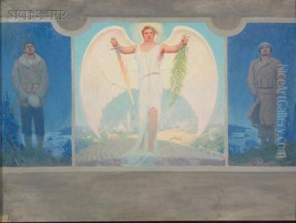 World War I Triptych/a Mural Maquette Oil Painting by Frank Vincent Dumond