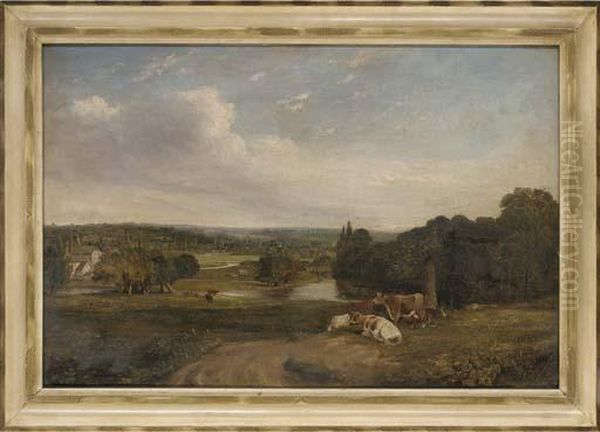 Grazing Cows Oil Painting by John IV Dunthorne