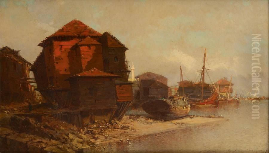 Bateau En Cale Seche Oil Painting by Jean Baptiste Henri Durand-Brager