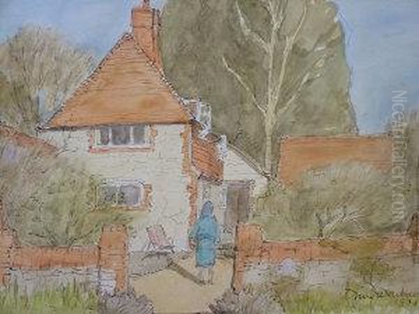 Figure By A Cottage Oil Painting by Joseph Durham