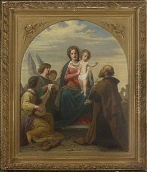 Heilige Familie Mit Musizierenden Engeln. Oil Painting by Wilhelm I Durr