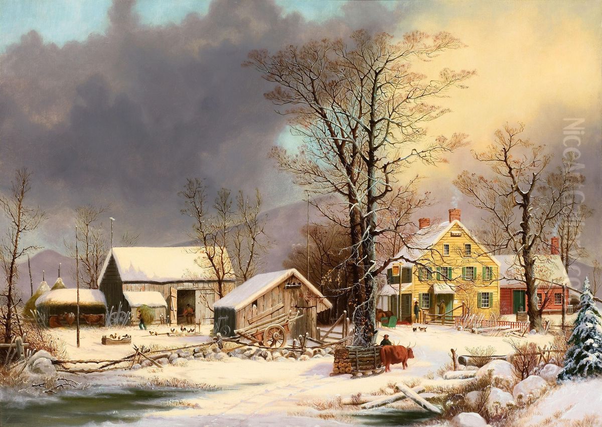 Winter In The Country, A Cold Morning Oil Painting by George Henry Durrie