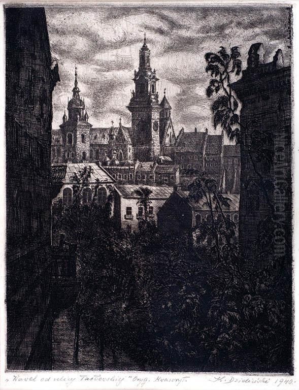 Widok Wawelu Od Ulicy Tarlowskiej Oil Painting by Kazimierz Dzielinski