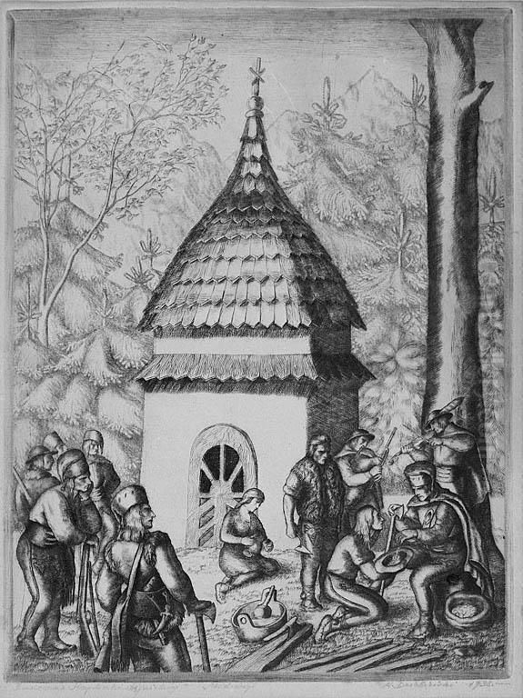 Budowa Kapliczki Zbojnickiej Oil Painting by Kazimierz Dzielinski