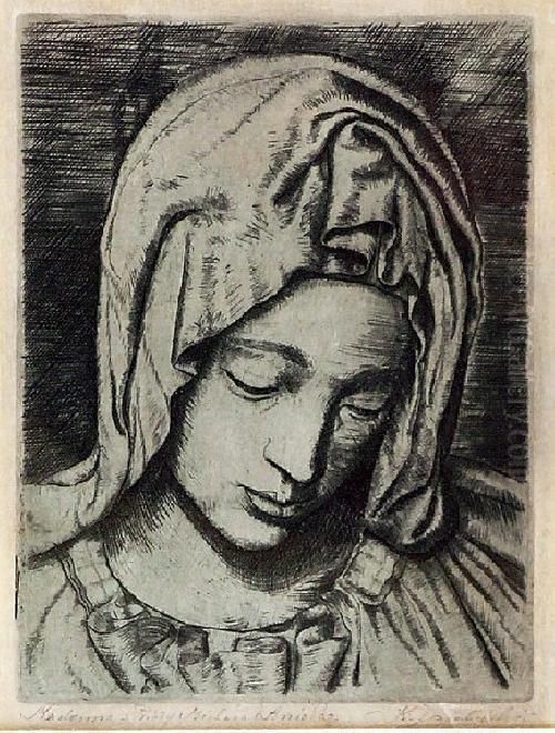 Glowa Madonny Z Piety Michala Aniola Oil Painting by Kazimierz Dzielinski