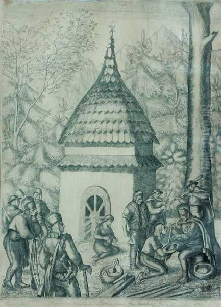 Budowa Kapliczki Oil Painting by Kazimierz Dzielinski