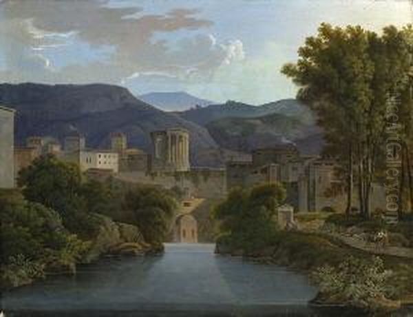 Blick Auf Tivoli Mit Dem Vestatempel. Oil Painting by Johann Christian Eberlein