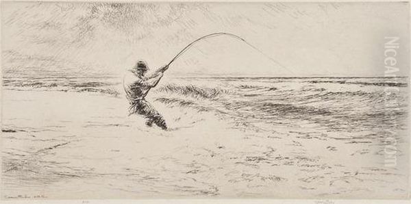 Surf Fishing Oil Painting by Kerr Eby