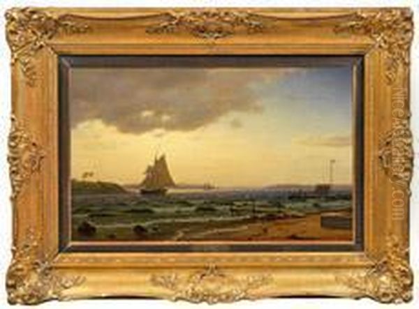 Abendstimmung An Derdanischen Kuste Mit Segelschiffen Oil Painting by Christian Eckardt