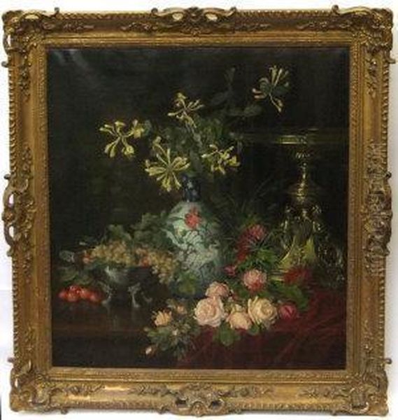 Still Life Of Flowers Oil Painting by J. Eckens