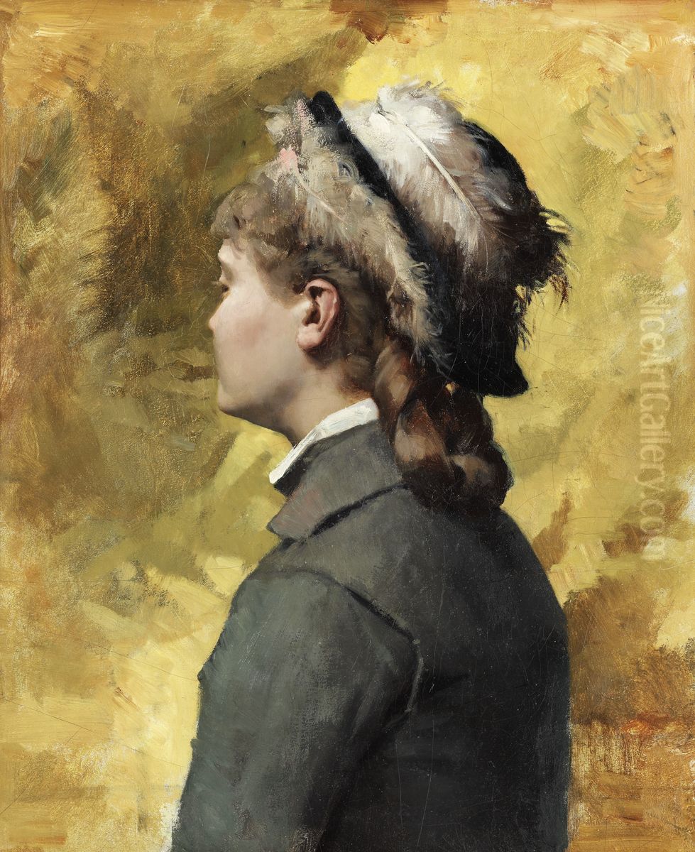 Young Woman In Grey Oil Painting by Albert Edelfelt