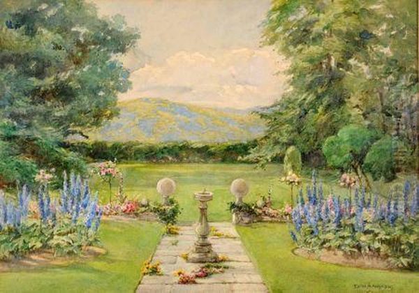 Floral Garden With Sundial Oil Painting by Alice Andrews Edith