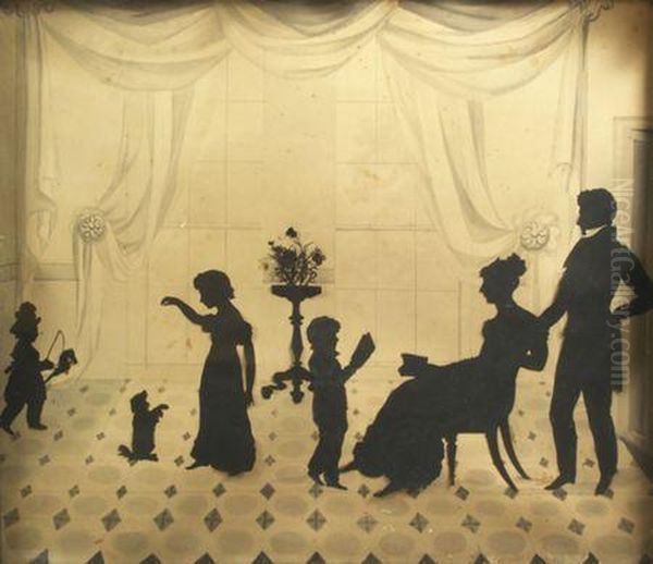 A Family In Anelegant Interior Oil Painting by Augustin Amant Constant Fidele Edouart