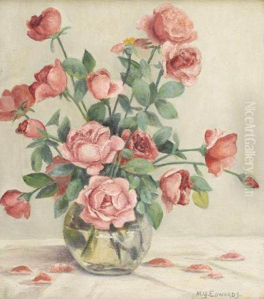 Untitled Red Roses Oil Painting by Mary Edwards