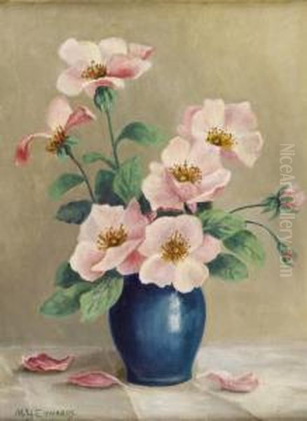 Still Life With Pink Anenome Oil Painting by Mary Edwards