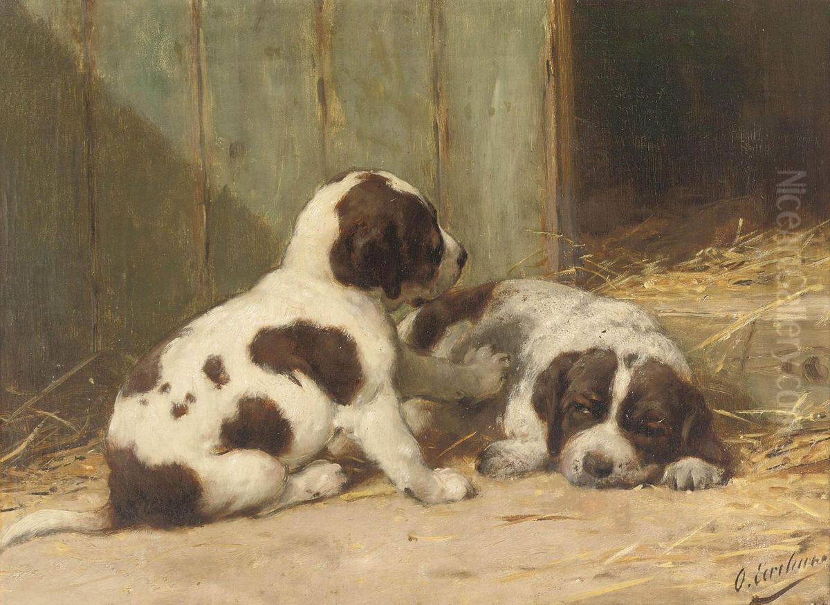 Saint-bernard Puppies Oil Painting by Otto Eerelman