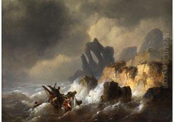 Schiffbruch An Felsenklippen Oil Painting by Egidius Linnig