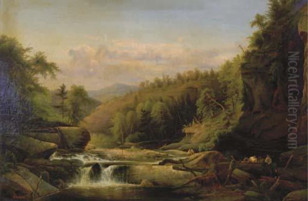 A River In A Hilly Landscape Oil Painting by Maximilian T. Eglau