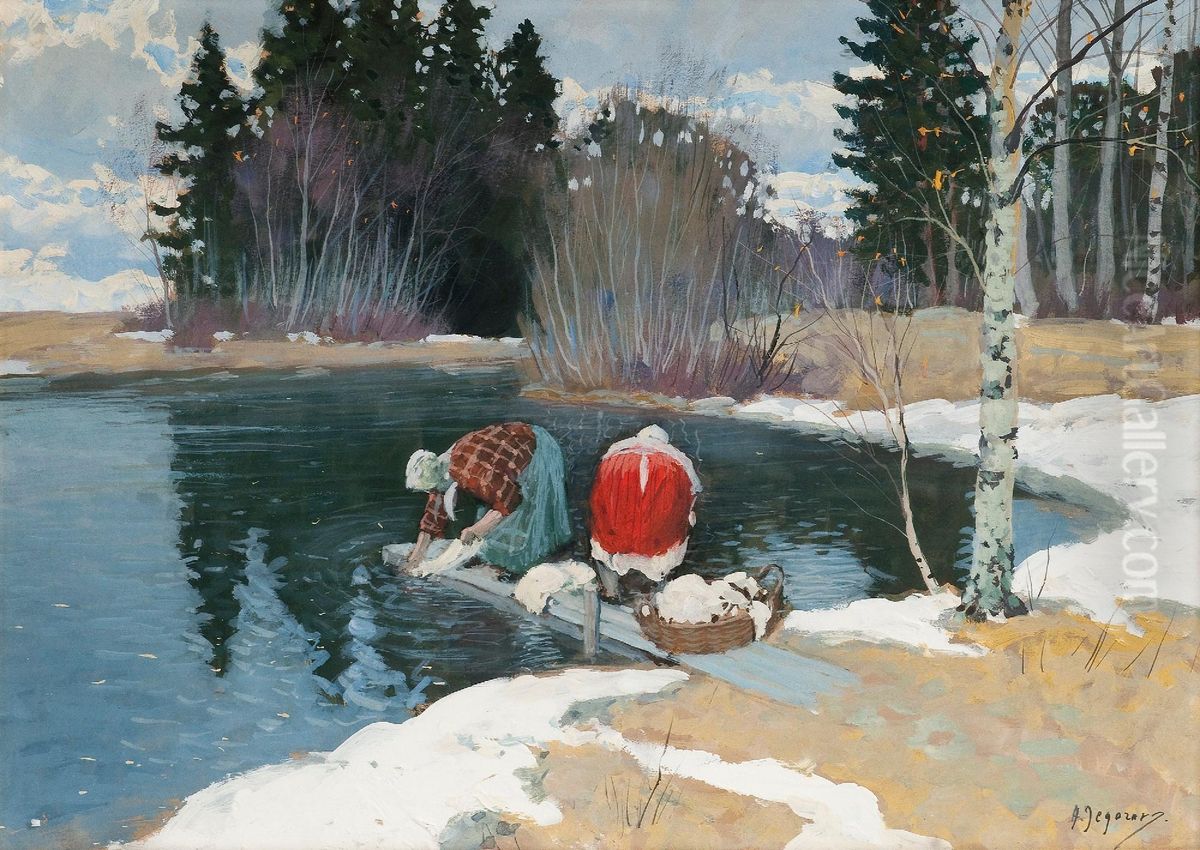 Laundresses Oil Painting by Andrei Afanas Evich Egorov