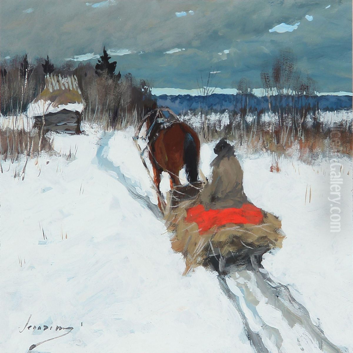 Sleigh Riding In Russia At Winter Time Oil Painting by Andrei Afanas Evich Egorov