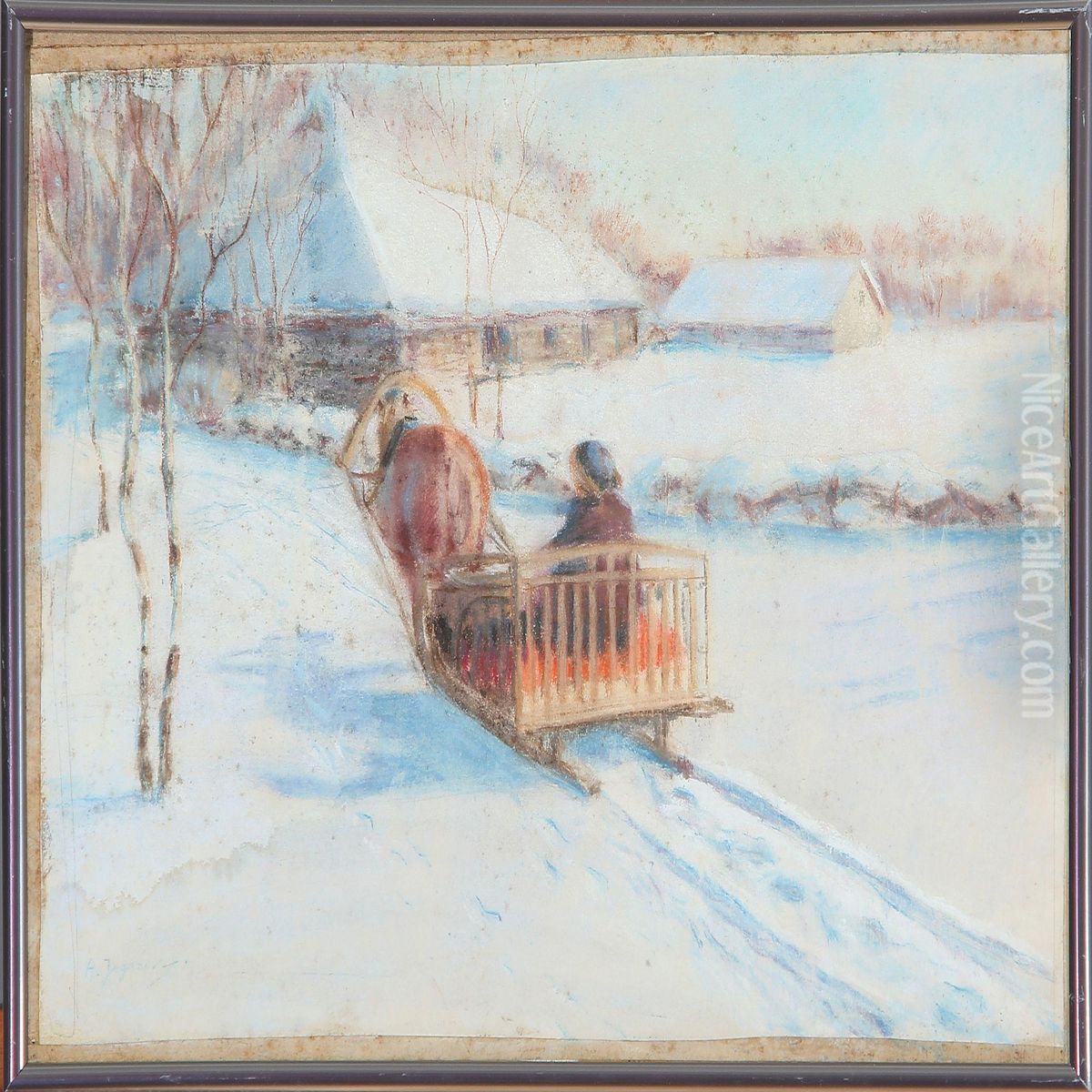 Sled Driving In Russia At Winter Time Oil Painting by Andrei Afanas Evich Egorov