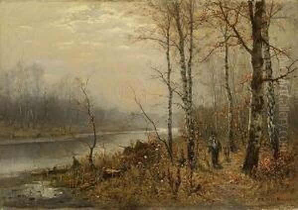 Herbstliche Flusslandschaft Oil Painting by Conrad Eilers