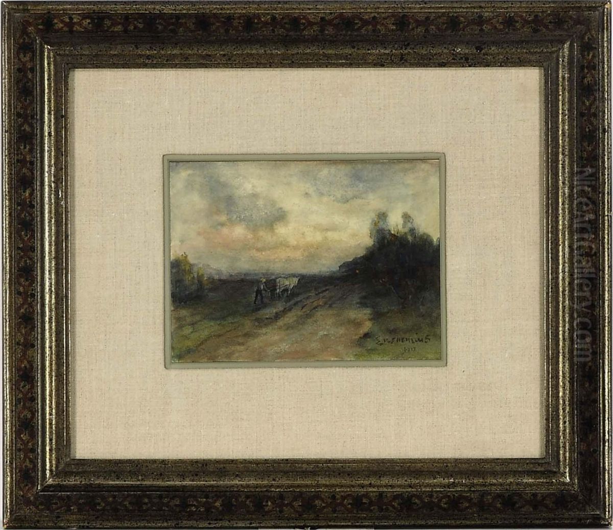 Landscape With Man Plowing Oil Painting by Louis Michel Eilshemius