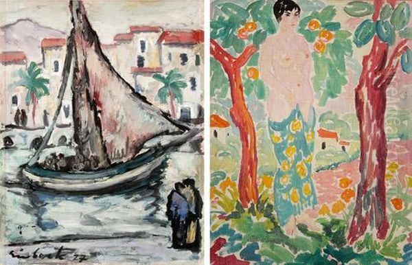 Seegelboot In Sundlandischem Hafen Oil Painting by Georges Einbeck