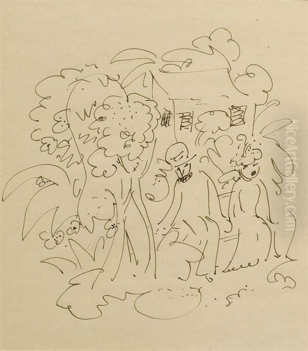 Paarchen Auf Einer Bank. 1939. Oil Painting by Georges Einbeck