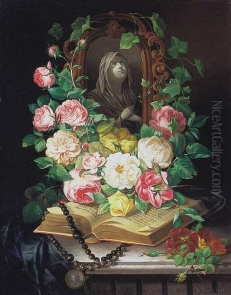 Still-life With Roses Oil Painting by Adalbert Eirich