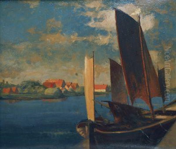 Kurenkahne Im Hafen Oil Painting by Wilhelm Eisenblatter