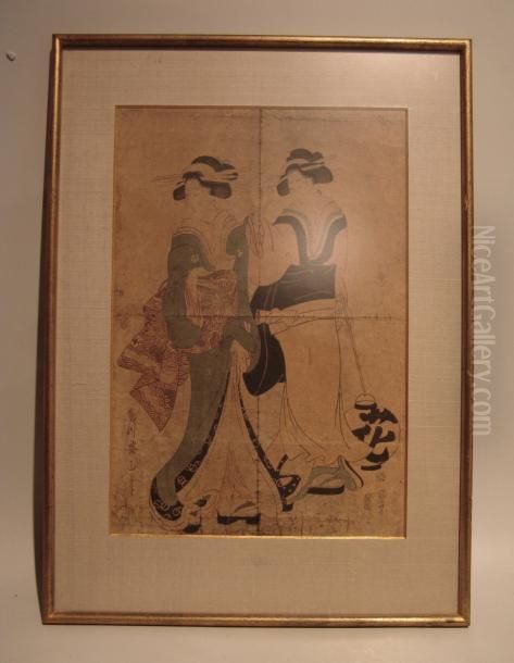 Deux Jeunes Femmes Oil Painting by Kikukawa Eizan