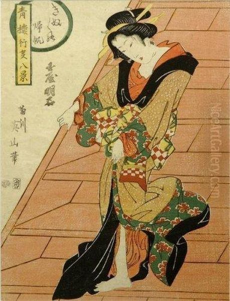 Oban Tate-e Oil Painting by Kikukawa Eizan