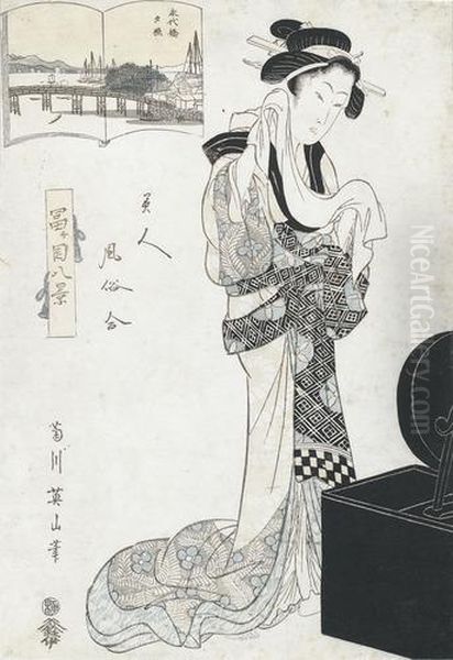 Stehende Kurtisane Mit Tuch Oil Painting by Kikukawa Eizan