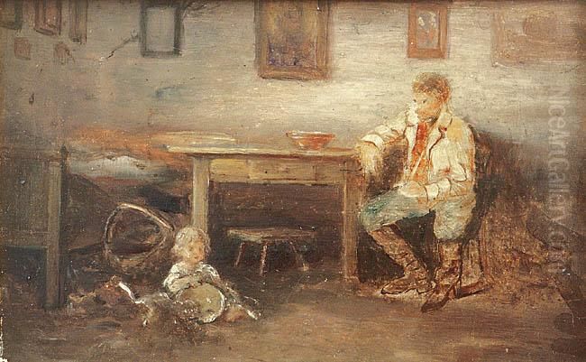 W Wiejskiej Izbie - Szkic Obrazu Oil Painting by Franciszek, Franz Ejsmond