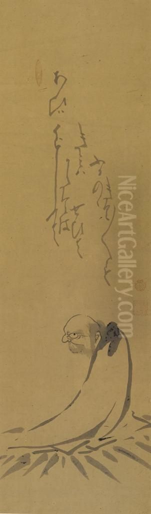 Daruma Sitting On Grass Oil Painting by Hakuin Ekaku