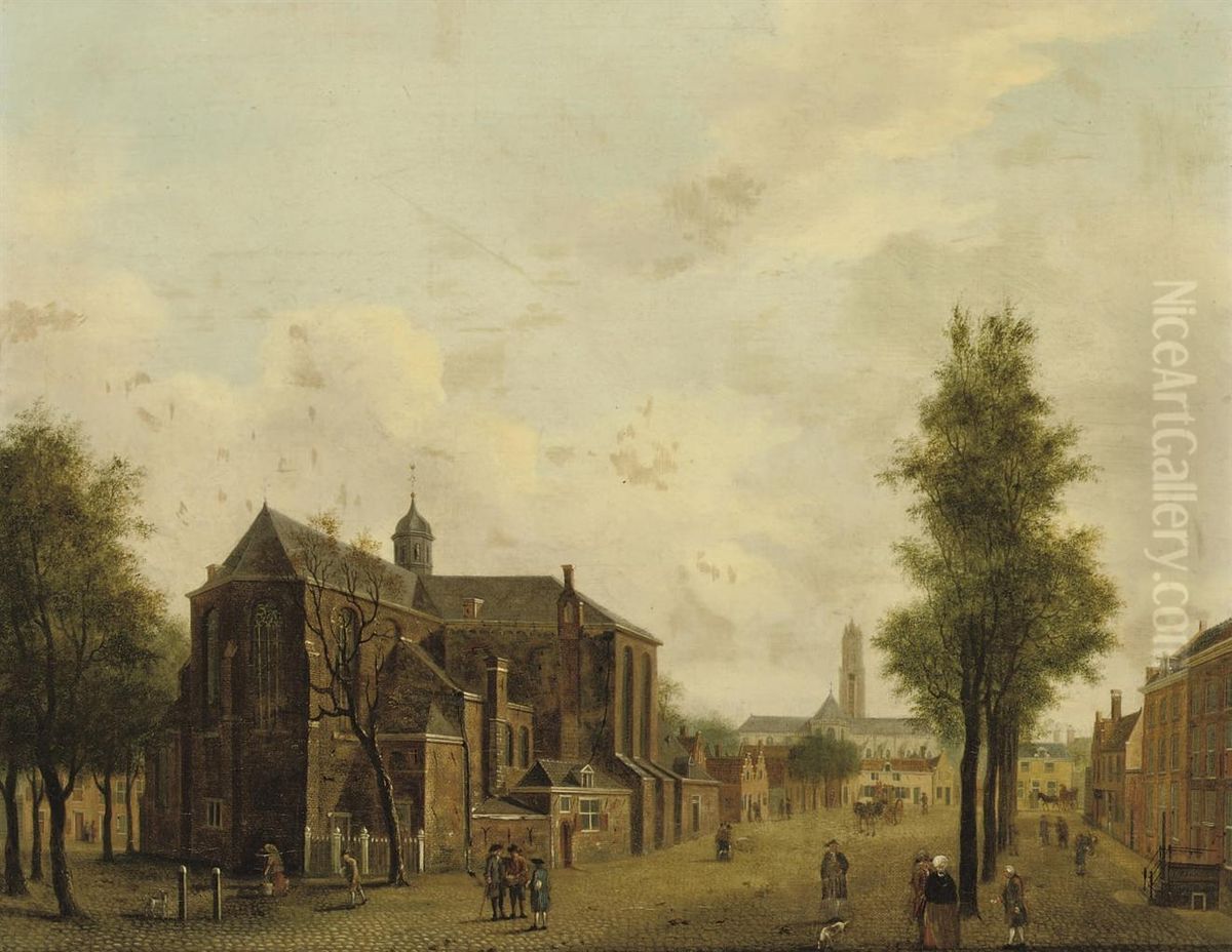 Utrecht With The Pieterskerk And The Domtoren In The Background Oil Painting by Jan ten Compe