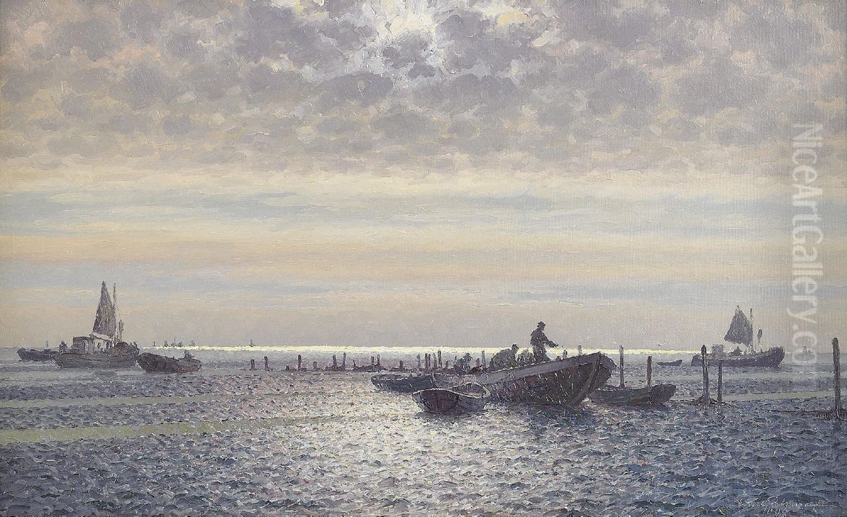 Fiskebatar I Gryning Oil Painting by Emil Ekman