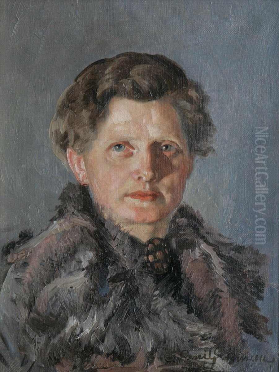 Portratt Av Kvinna Ikladd Palskrage Oil Painting by Emil Ekman