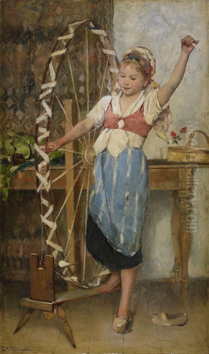 Den Lilla Spinnerskan Oil Painting by Emma Ekwall