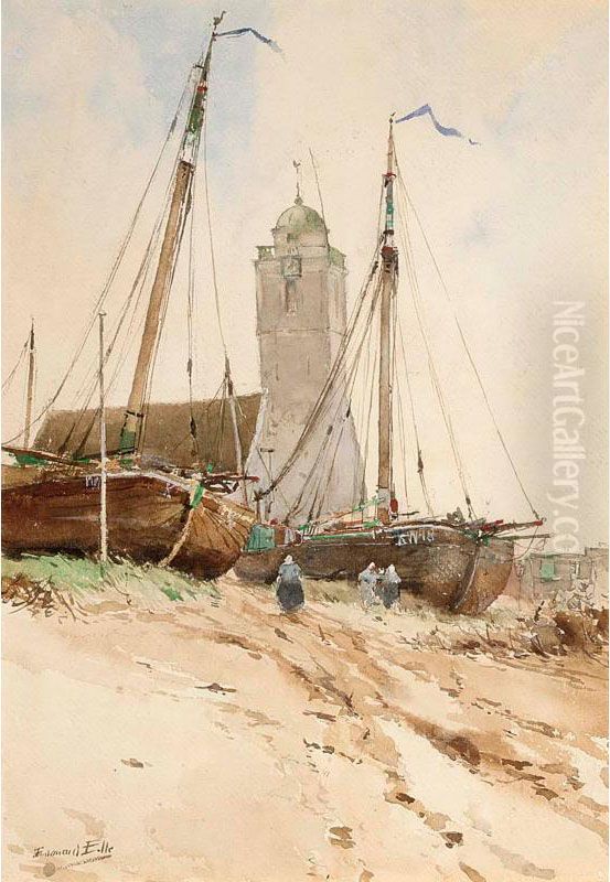 Fishing Boats In Katwijk Aan Zee Oil Painting by Edouard Elle