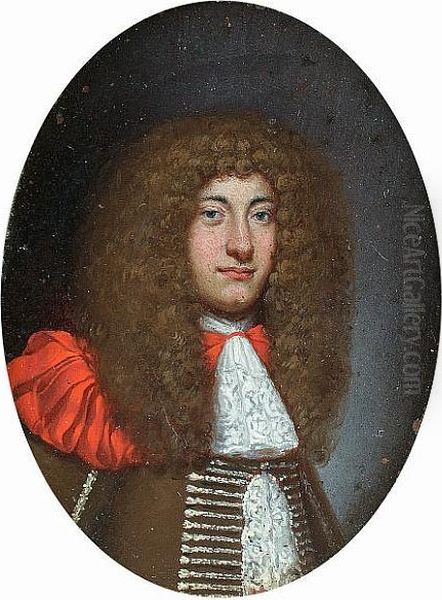 Portrait Of A Gentleman, Small Bust-length, In A Dark Brown Coat With A Lace Jabot Oil Painting by Louis, Ferdinand Ii Elle