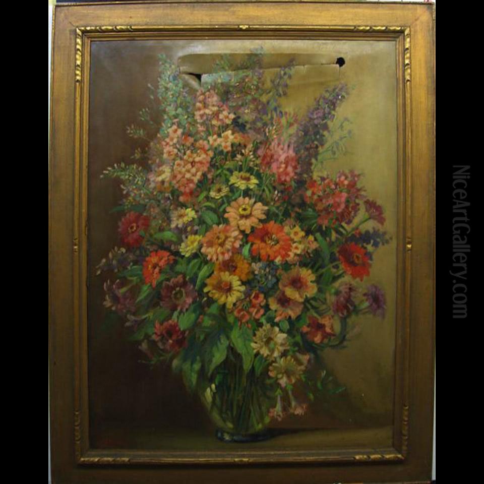 Vase Of Mixed Flowers Oil Painting by Emily Louise Orr Elliott