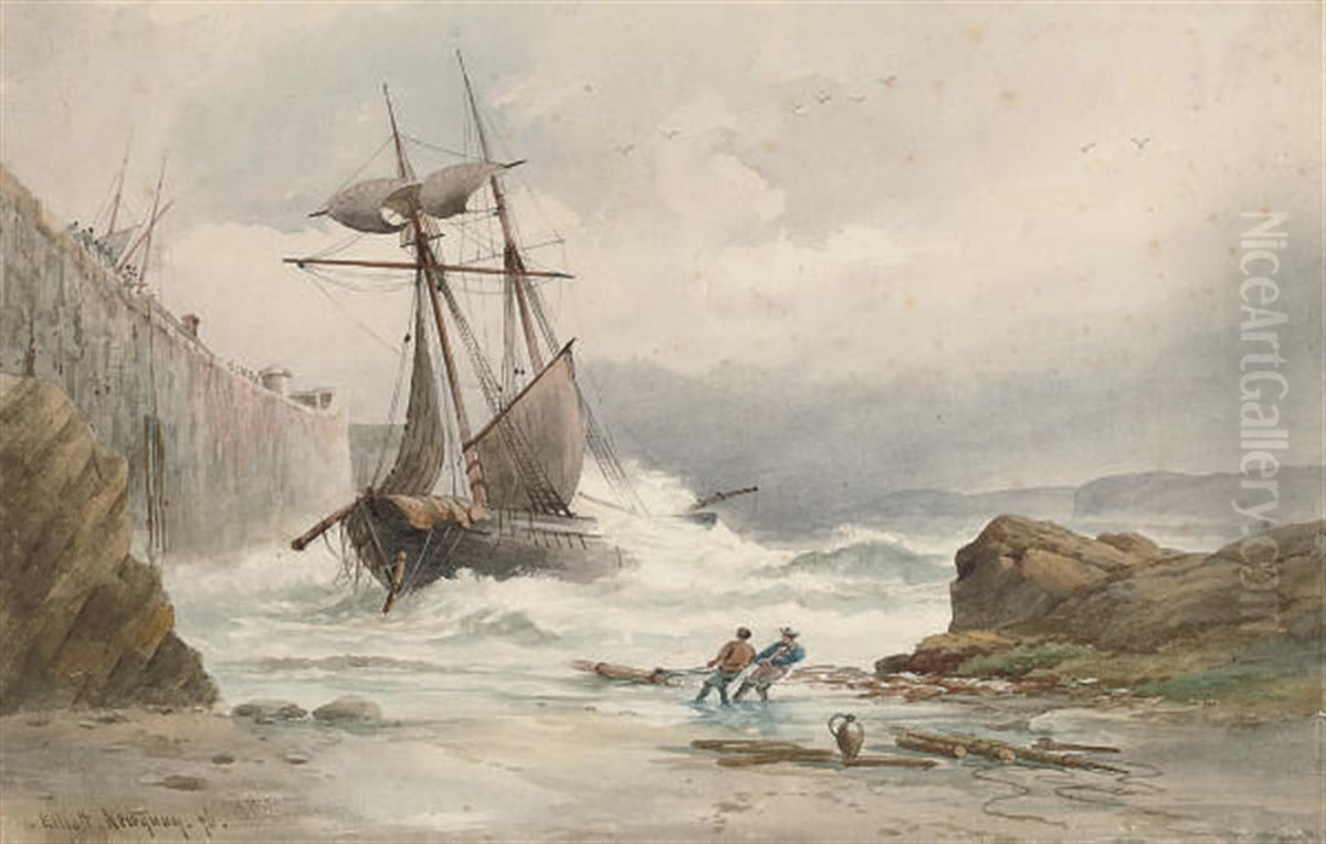 Aground At Newquay Oil Painting by James Elliott